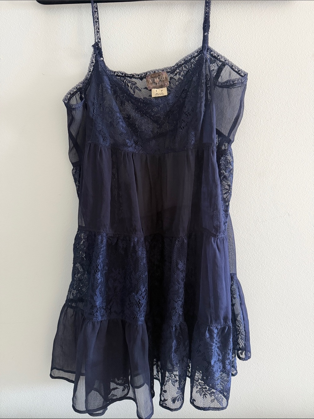 Intimately Free People Delicate Navy Lace Tiered Cami Top